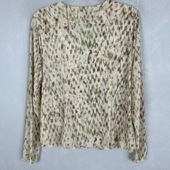 Cabi size XL Dapple top long sleeve ruched ruffle v-neck stretch mesh beige 4532 - Picture 9 of 14